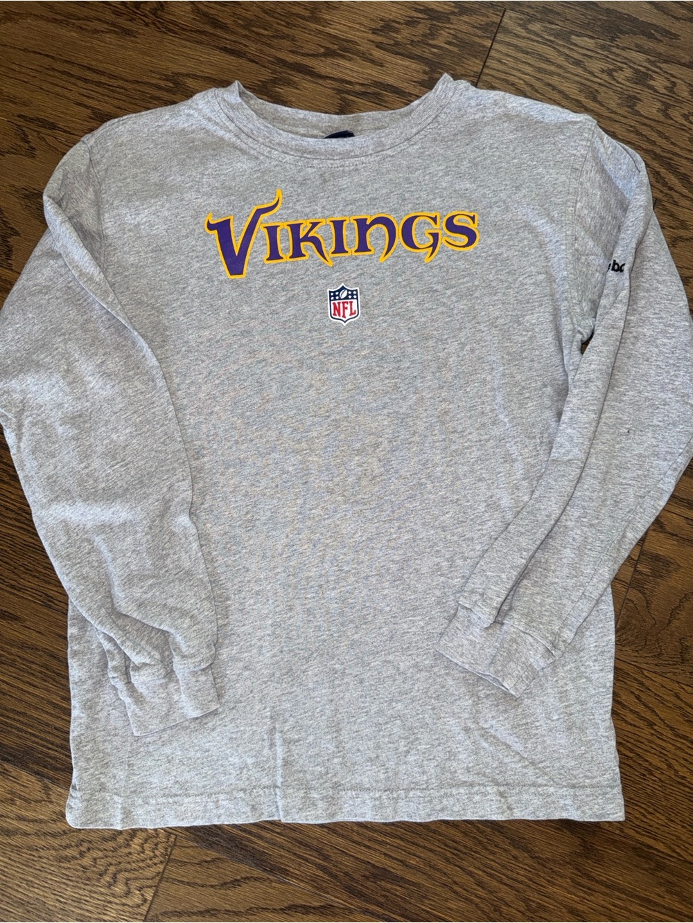 Reebok Gray Crewneck Sweatshirt with Purple and Gold 'Vikings' Logo